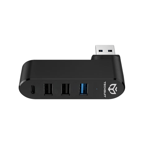 Multiport Hub, USB to 3x USB, 1x Type-C, 180° Rotation - Techsuit SplitterNode 4 in 1 (H17) - Black